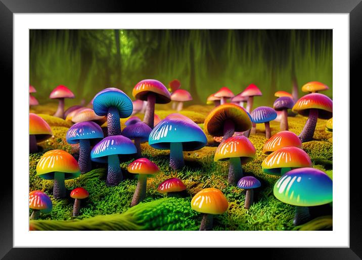 Fantasy Mushroom Land - AI Generated Framed Mounted Print by Glen Allen