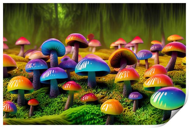 Fantasy Mushroom Land - AI Generated Print by Glen Allen