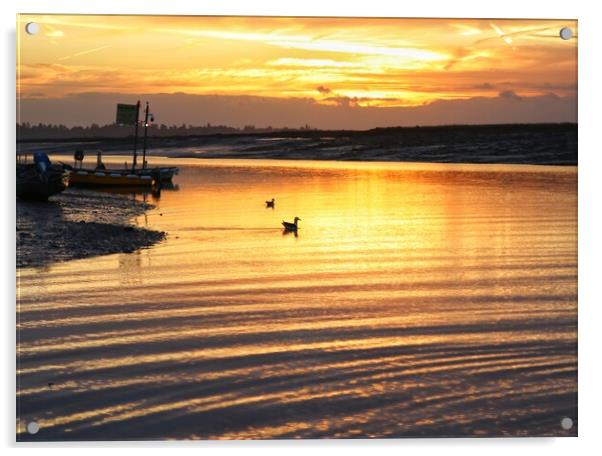 Golden sunrise over the Brightlingsea Creek  Acrylic by Tony lopez