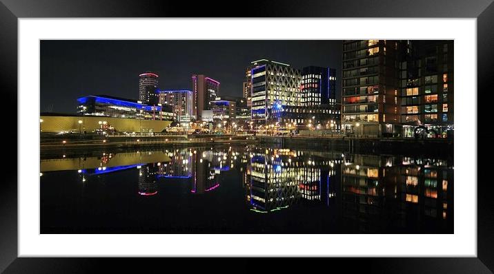 Salford Quays Night Reflections Framed Mounted Print by Michele Davis