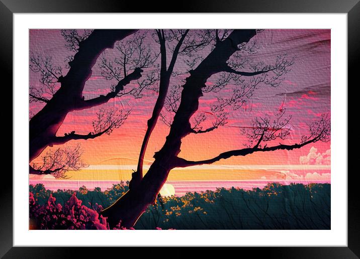 Forest Sunset 01 AI Generated Artwork Framed Mounted Print by Glen Allen