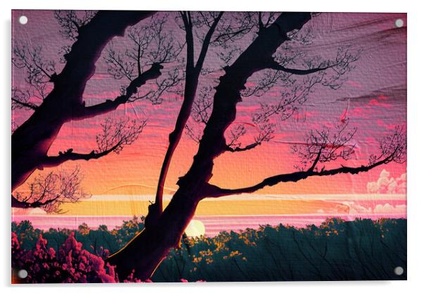 Forest Sunset 01 AI Generated Artwork Acrylic by Glen Allen