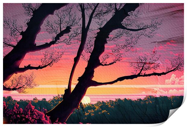 Forest Sunset 01 AI Generated Artwork Print by Glen Allen