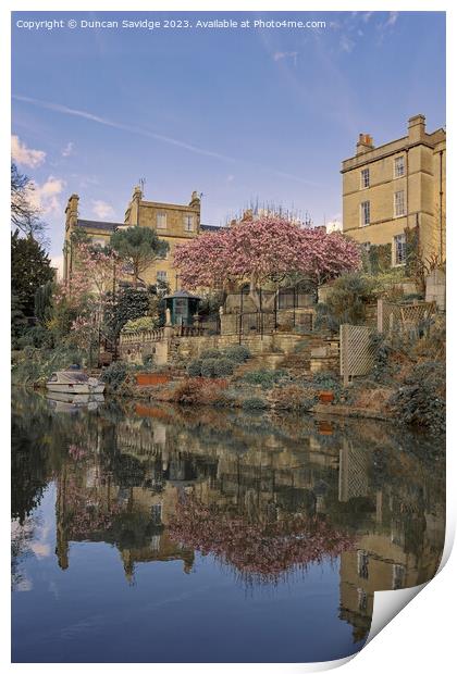 Spring golden and pink reflections along the Kennett and Avon canal in Bath Print by Duncan Savidge