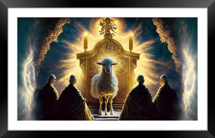 And between the throne and the four living creatures and among the elders I saw a Lamb standing, as though it had been slain Framed Mounted Print by Glen Allen