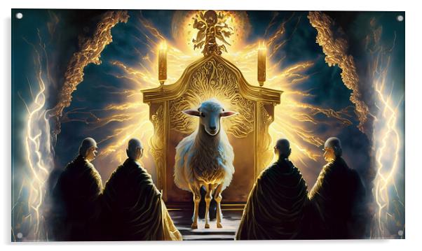 And between the throne and the four living creatures and among the elders I saw a Lamb standing, as though it had been slain Acrylic by Glen Allen