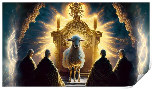 And between the throne and the four living creatures and among the elders I saw a Lamb standing, as though it had been slain Print by Glen Allen