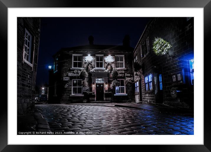 Cold Winter Night In Haworth Framed Mounted Print by Richard Perks