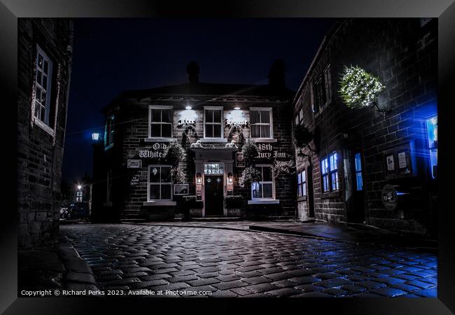 Cold Winter Night In Haworth Framed Print by Richard Perks