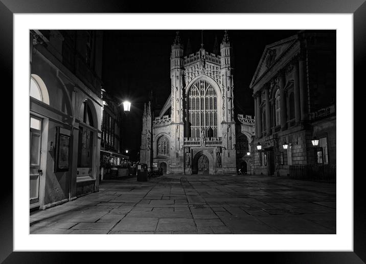 Bath Abbey at night black and white  Framed Mounted Print by Duncan Savidge