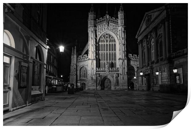 Bath Abbey at night black and white  Print by Duncan Savidge