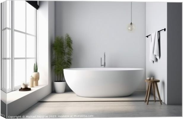 A bathroom in a nordic style with a white bathtub created with g Canvas Print by Michael Piepgras