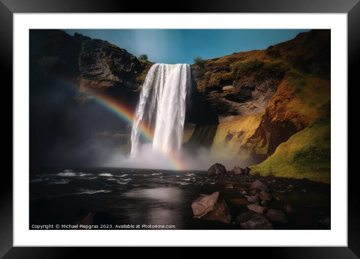 A beautiful moonbow in front of a waterfall created with generat Framed Mounted Print by Michael Piepgras