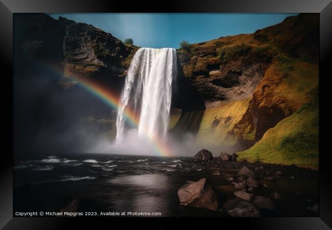 A beautiful moonbow in front of a waterfall created with generat Framed Print by Michael Piepgras