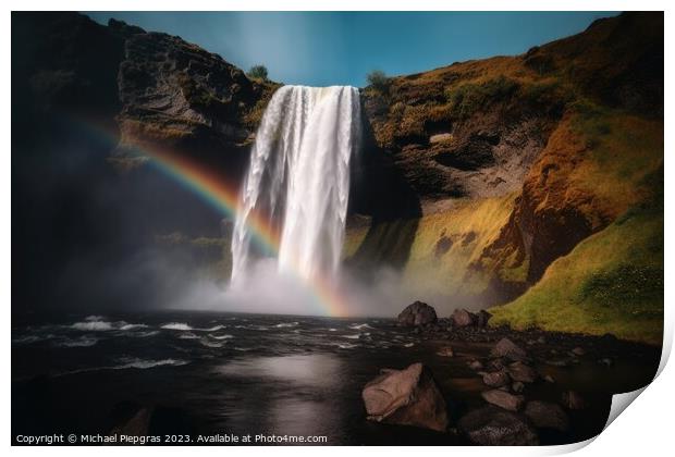 A beautiful moonbow in front of a waterfall created with generat Print by Michael Piepgras