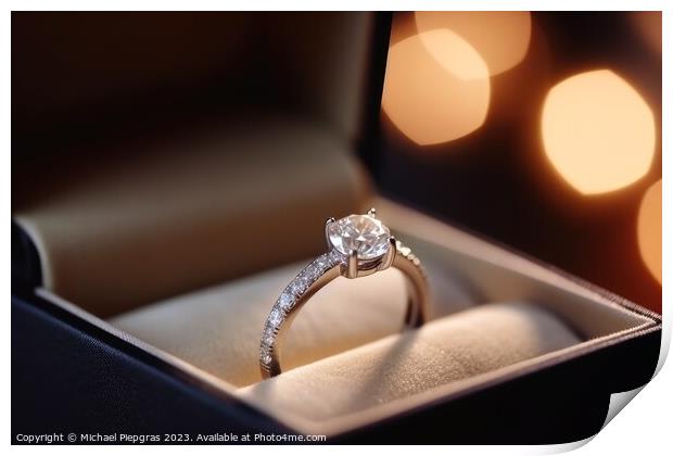 A beautiful wedding ring in the box with sparkling light created Print by Michael Piepgras