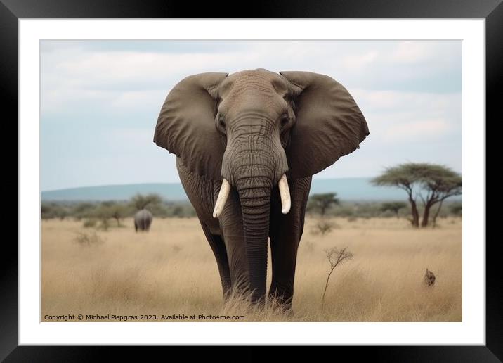 A big elephant bull in the savannah created with generative AI t Framed Mounted Print by Michael Piepgras