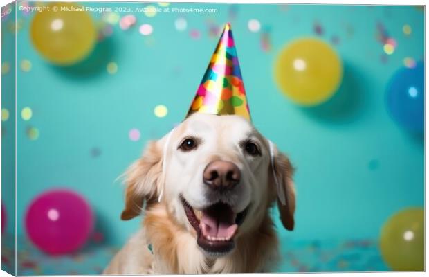 A cute dog with a party hat and party glitter created with gener Canvas Print by Michael Piepgras
