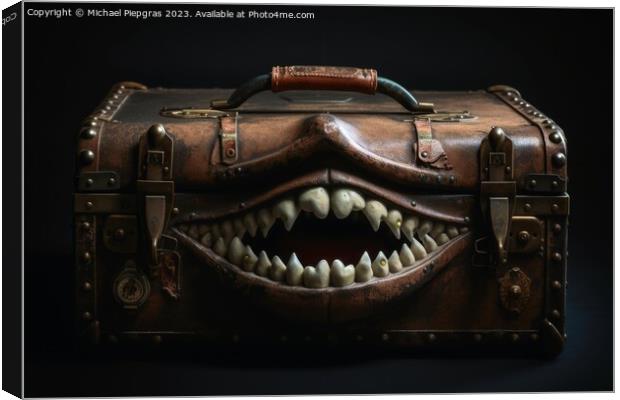 A evil old open suitcase with eyes and sharp teeth created with  Canvas Print by Michael Piepgras