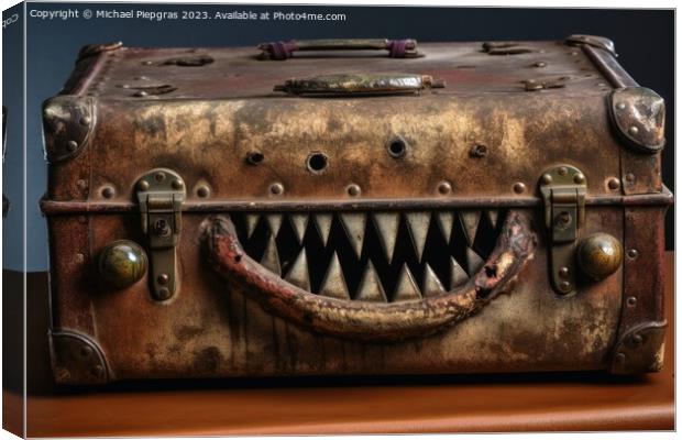 A evil old open suitcase with eyes and sharp teeth created with  Canvas Print by Michael Piepgras