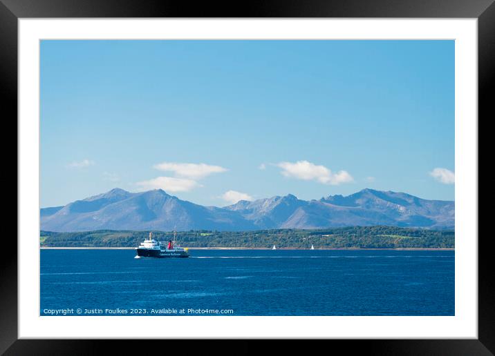 Calmac ferry departing Arran, Scotland Framed Mounted Print by Justin Foulkes