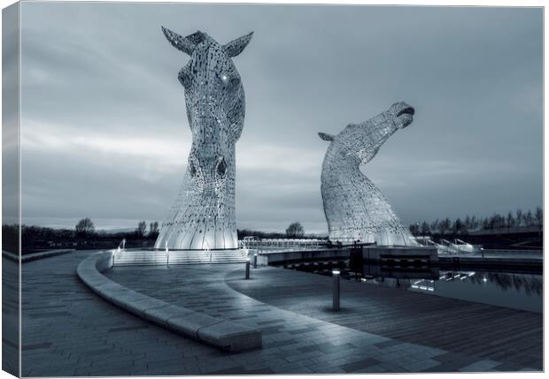Twilight Kelpies in Black and White  Canvas Print by Anthony McGeever