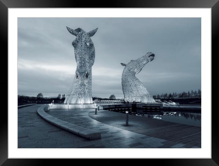 Twilight Kelpies in Black and White  Framed Mounted Print by Anthony McGeever