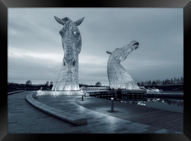 Twilight Kelpies in Black and White  Framed Print by Anthony McGeever