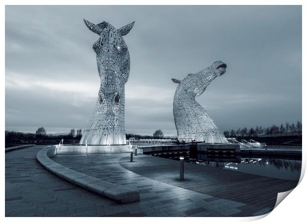 Twilight Kelpies in Black and White  Print by Anthony McGeever