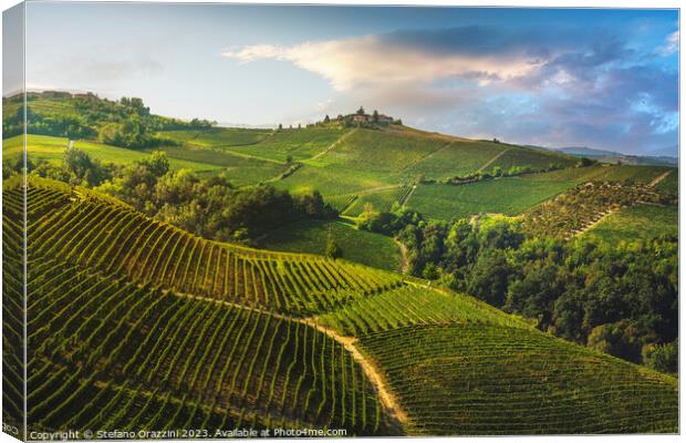 Vineyards on the Langhe hills in the morning, Piedmont, Italy Canvas Print by Stefano Orazzini