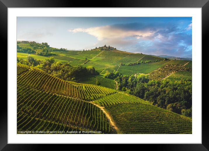 Vineyards on the Langhe hills in the morning, Piedmont, Italy Framed Mounted Print by Stefano Orazzini
