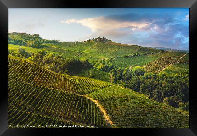 Vineyards on the Langhe hills in the morning, Piedmont, Italy Framed Print by Stefano Orazzini