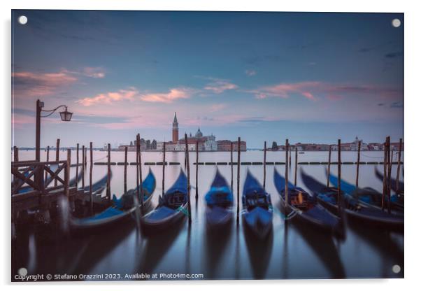 Gondolas and San Giorgio Maggiore church. Venice Acrylic by Stefano Orazzini