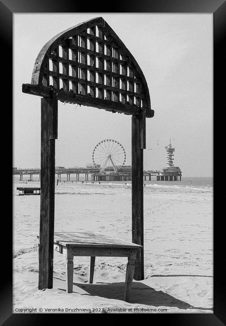 North sea beach in black and white Framed Print by Veronika Druzhnieva