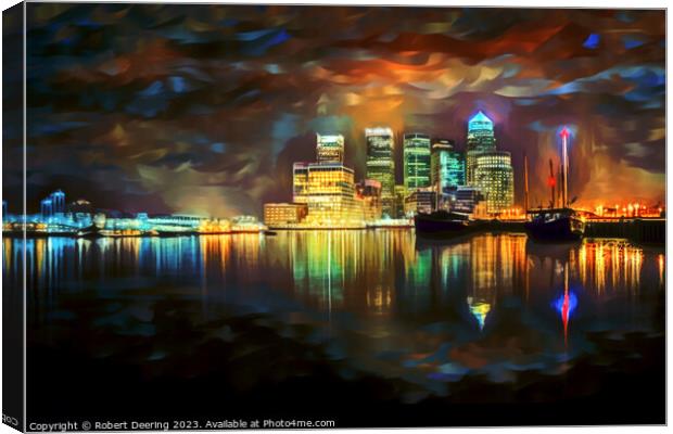 Canary Wharf At Night Canvas Print by Robert Deering