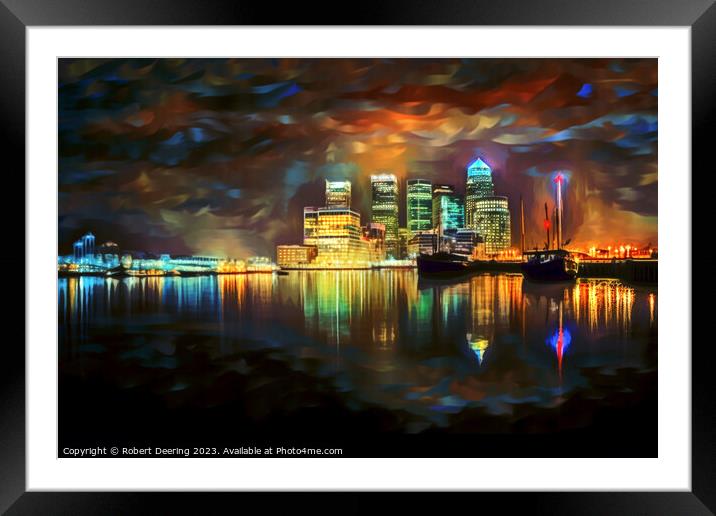 Canary Wharf At Night Framed Mounted Print by Robert Deering