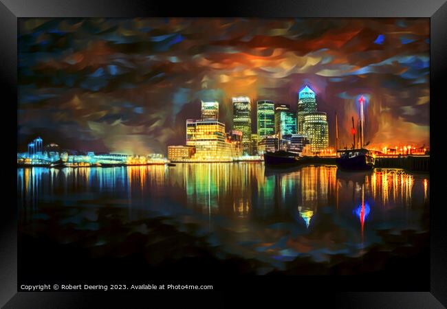 Canary Wharf At Night Framed Print by Robert Deering