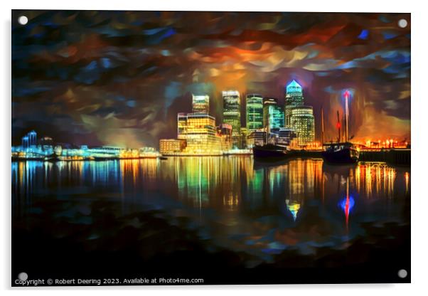 Canary Wharf At Night Acrylic by Robert Deering
