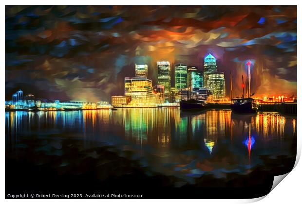 Canary Wharf At Night Print by Robert Deering