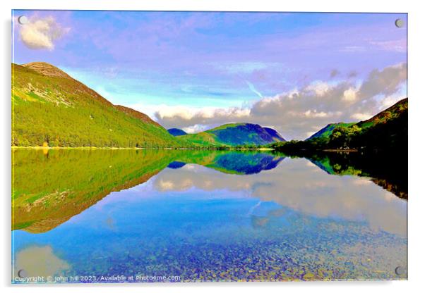 Mellbreak mountain reflections, Buttermere, Cumbria. Acrylic by john hill