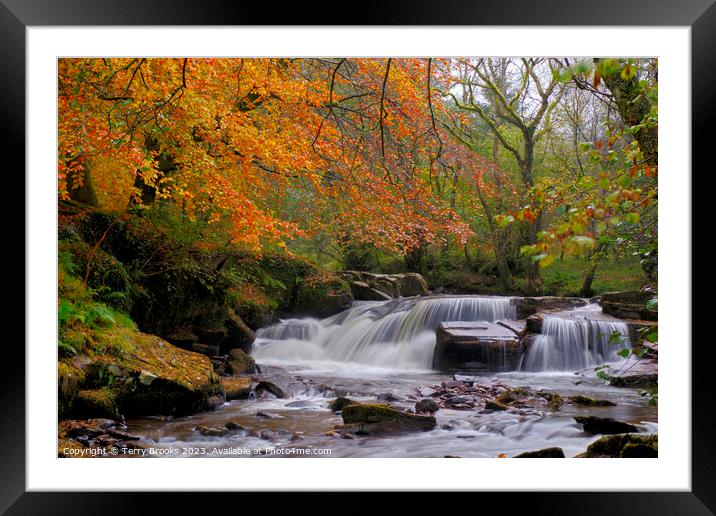 Pont Cwmfedwen Autumn Waterfall Framed Mounted Print by Terry Brooks