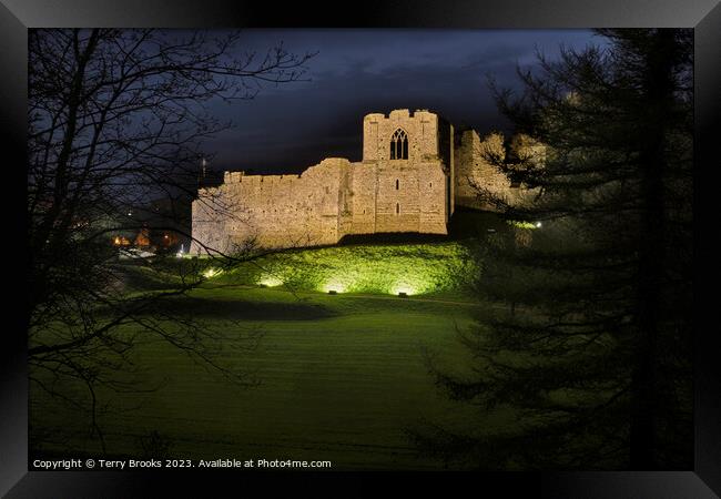 Oystermouth Castle at Night Framed Print by Terry Brooks