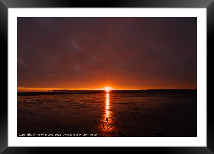 Sunset over Swansea Bay Framed Mounted Print by Terry Brooks