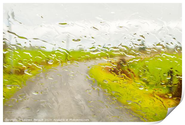 Abstract image of rural road, through the wet window Print by Laurent Renault