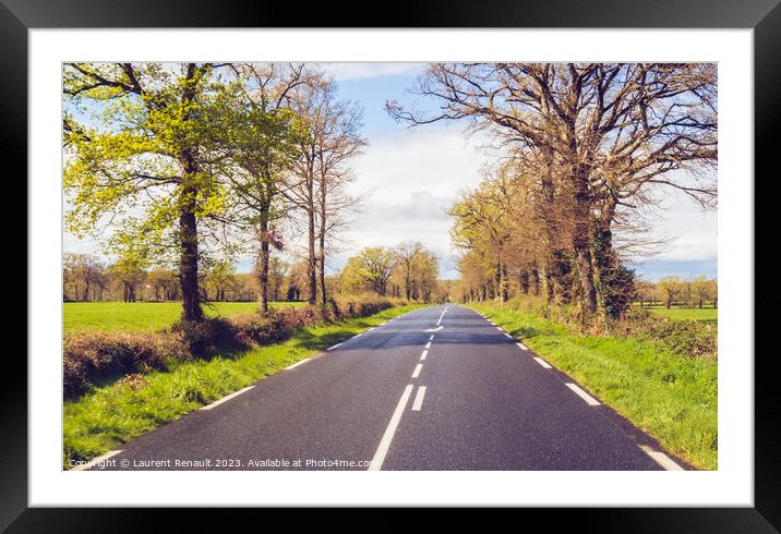 Driving on a rural french country road Framed Mounted Print by Laurent Renault