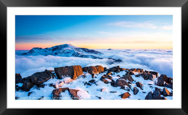 Snowdonia panorama. Snowdon above the clouds. Framed Mounted Print by John Henderson