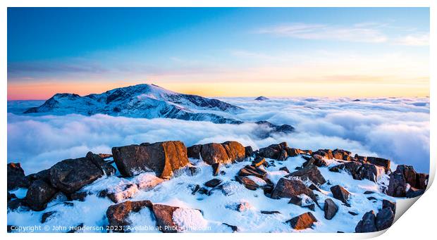 Snowdonia panorama. Snowdon above the clouds. Print by John Henderson