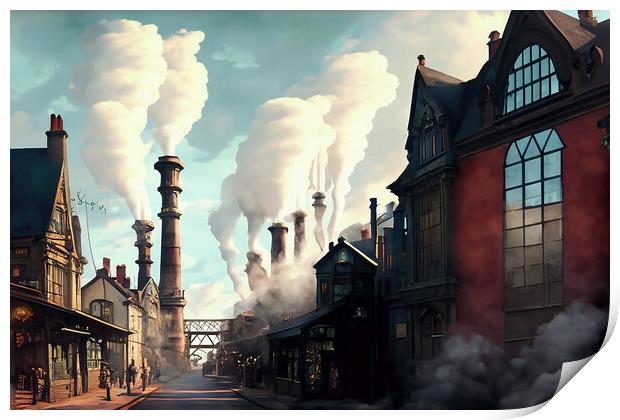 Steampunk Victorian Street 01 Print by Glen Allen