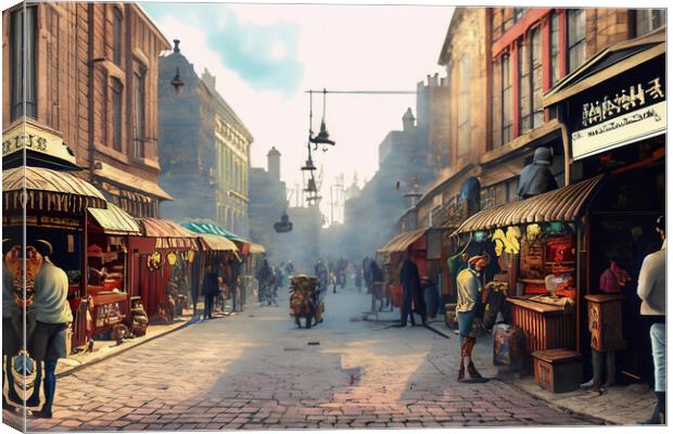 Victorian Steampunk Street Scene 21 Canvas Print by Glen Allen