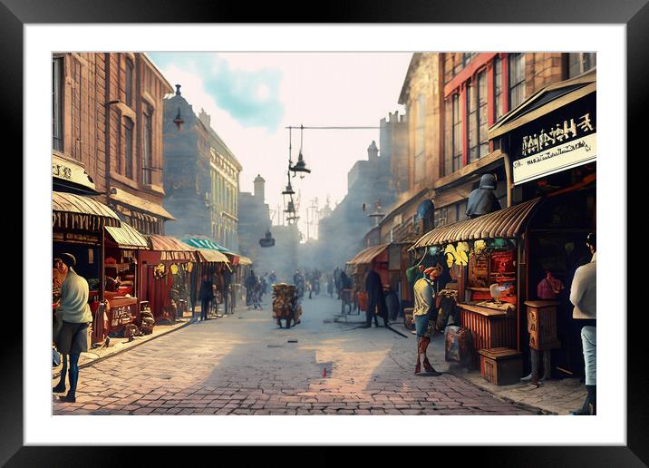 Victorian Steampunk Street Scene 21 Framed Mounted Print by Glen Allen